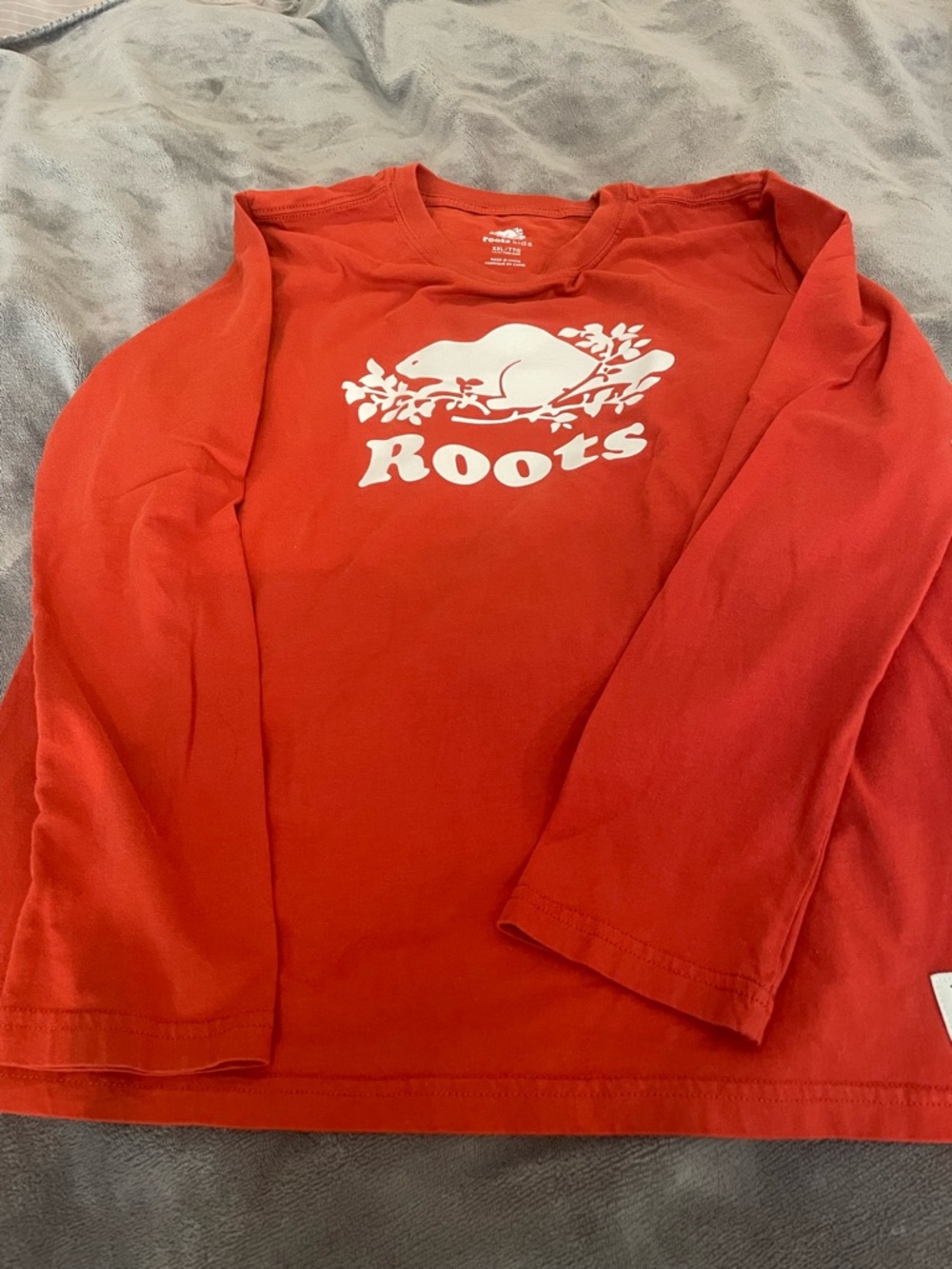 Roots Kids Long Sleeve Tee in Orange with White Beaver Logo - Picture 2 of 3